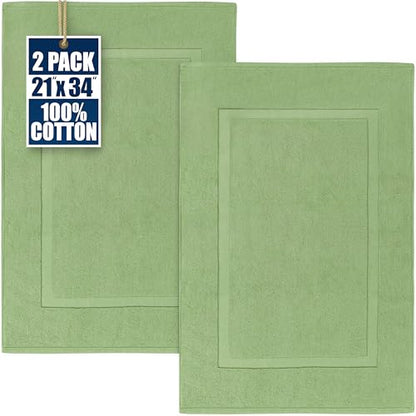 Utopia Towels Cotton Banded Rug, Bath Mats, Not a Bathroom Rug, 21 by 34 Inches, 100% Ring Spun Cotton, Highly Absorbent Shower Bathroom Floor Mat,Sage Green, 2 Pack - color: Sage Green