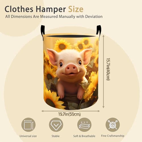 Cute Pig Face Laundry Basket Hamper for Boys Girls Kids Adults, Foldable Waterproof Oxford Clothes Storage Bin, Farm Animal Organizer for Bedroom Bathroom Room Decor 19.7"x15.8" - style: Pig