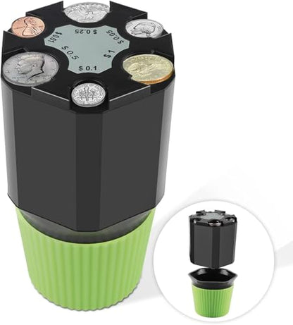 Large Capacity Universal Car Coin Holder Organizer, Fits Most Vehicles & Trucks Cup Holders, Portable Change Dispenser Storage for Quarters, Pennies, Dimes, Nickels, Half Dollar, One Dollar (Six Coin) - size: Six Coin