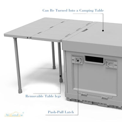 Folding Storage Box with Table, 3 in 1 Camping Collapsible Bins with Parking Warning Sign, Multifunctional Foldable Container, Outdoor Storage Bin for Picnic, Home, Office, Car