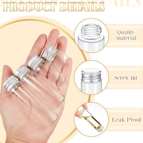 Didaey 100 Pcs Small Clear Vials Spice Mini Jars with Lids Mini Glass Bottles with Screw Aluminum Metal Caps Tiny Jars Sample Containers for Powder Cream Cosmetic Jewelry Wedding (4 Size,Silver Caps) - color: Silver Caps, size: 4 ml