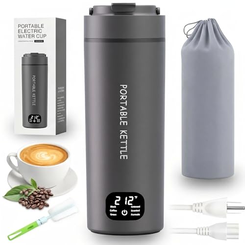 HDQ 2026 Travel Kettle, 110V~240V Any Voltage Portable Kettle for Travel, 6 Temperature Controls Portable Water Heater, 316 Stainless Steel Small Electric Kettle, Auto Shut Off (Grey) - color: Grey