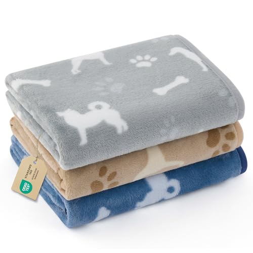 Bedsure 3-Pack Dog Blankets for Medium Dogs, Ultra-Soft Flannel Fleece Dog Blanket with Cute Dog Prints, Machine Washable Pet Throw Blanket for Indoor Crate, Couch, Bed & Travel, 40x30 - color: Happy Pups, size: 40" x 30" (3 Pack)
