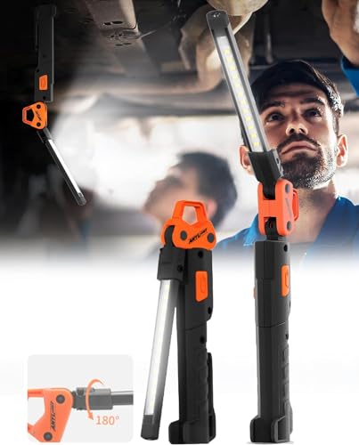 Led Work Light,400LM Foldable Mechanic Light, Rechargeable Flashlight with 5 Modes, 230° Rotate and Hook Magnetic Light for Car Repair, Camping, Grill（1 Pack Upgrade） - color: Orangey