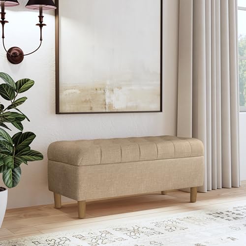 HomePop Ainsley 40" Storage Ottoman Bench - Oatmeal Textured Fabric - color: Oatmeal Textured Fabric