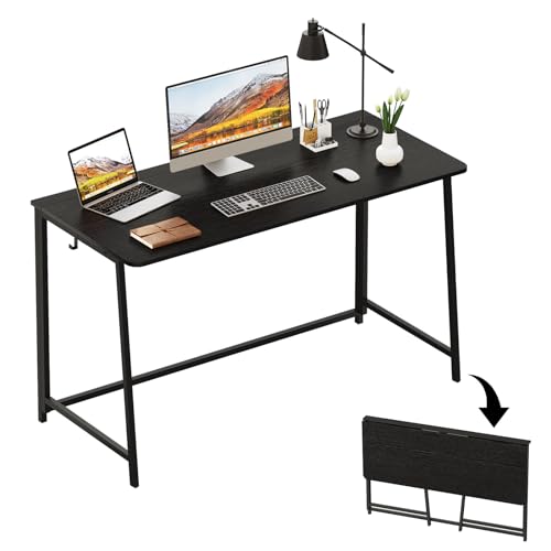 WOHOMO Folding Desk, 47.2" Foldable Computer Desk for Bedroom, Space Saving Computer Table Writing Workstation for Home Office, Easy Assembly, Black - color: Black, size: Extra Large Size:47.2 x 19.6