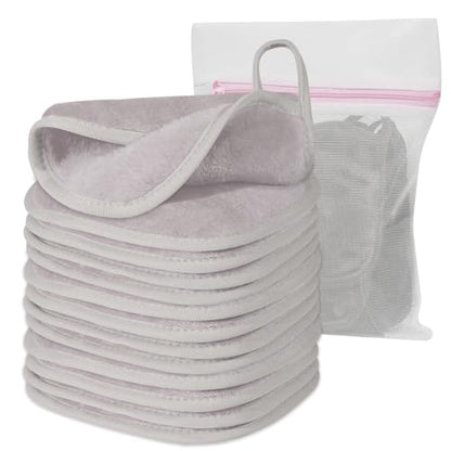 Natwag Makeup Remover Cloth, 6" x 6" Make Up Towels Reusable Face Cloth for Washing Face, 12 Pack Makeup Remover Pads Microfiber Face Washcloth with Mesh Bag, Light Grey - color: Light Grey