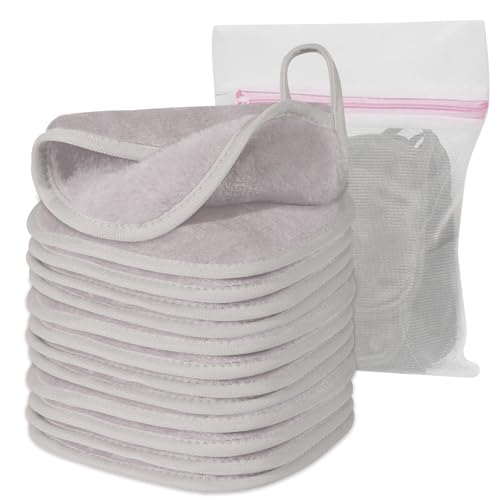 Natwag Makeup Remover Cloth, 6" x 6" Make Up Towels Reusable Face Cloth for Washing Face, 12 Pack Makeup Remover Pads Microfiber Face Washcloth with Mesh Bag, Light Grey - color: Light Grey