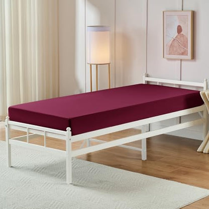 VACVELT Cot Fitted Sheet, 31 x 75 Inch Burgundy Cot Sheets, Ultra Soft and Breathable Microfiber Bed Cover Snug Fit for Narrow Twin/RV Bunk/Camper Bunk/Guest Beds/Trifold Mattress - color: Burgundy