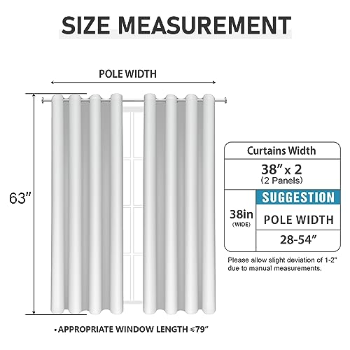 BUHUA White Bedroom Curtains 63 Inches Long, Room Darkening Blackout Curtains 2 Panel Sets, Elegant Silver Tree Branches Print Window Treament for Livingroom 38W x 63L, Greyish White - color: Greyish White, size: 38"W x 63"L (Pack of 2)