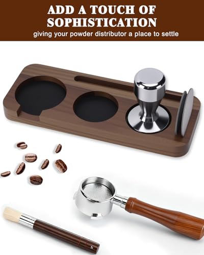 51/54mm Espresso Organizer Station, Solid Walnut Espresso Tamping Station with Non-Slip Mat, Compact Coffee Accessories Holder for Barista Countertop - color: Brown 54mm