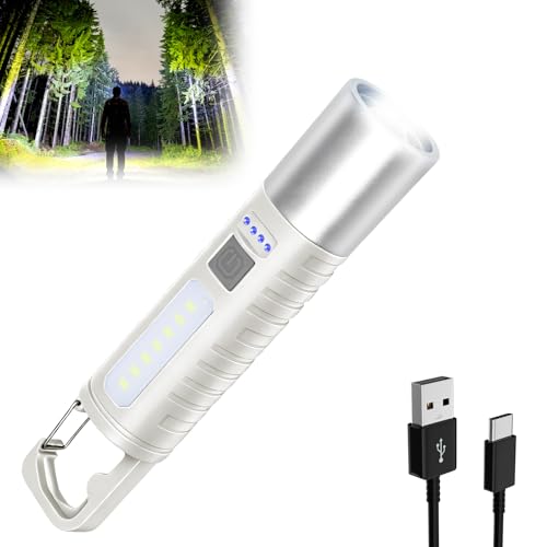 Small Rechargeable LED Flashlight, 500LM Ultra-Lightweight Handheld Light with COB Side Light, Zoomable, 4 Modes, USB-C, Perfect for Camping, Power Outage, Home Emergency