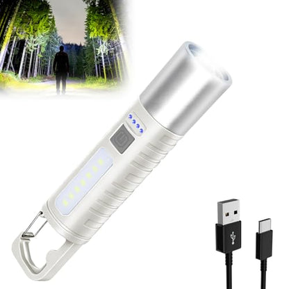 Small Rechargeable LED Flashlight, 500LM Ultra-Lightweight Handheld Light with COB Side Light, Zoomable, 4 Modes, USB-C, Perfect for Camping, Power Outage, Home Emergency