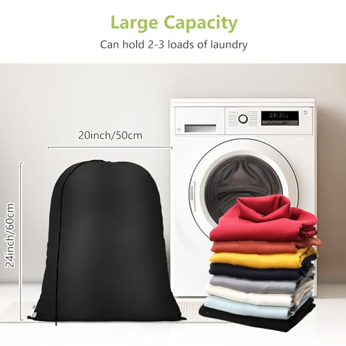 OTraki 20 x 24 inch Laundry Bag 2 Pack Travel Laundry Bags Medium Washable Dirty Clothes Bag Organizer with Drawstring Closure for Camp Fit Laundry Hamper Drying Do Not Exceed 176℉ Black | Medium Washable Dirty Clothes Bag Organizer with Drawstring Closur