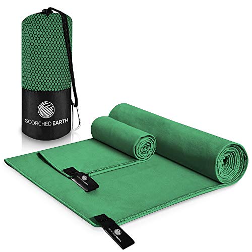 ScorchedEarth Microfiber Travel & Sports Towel Set (Evergreen) - XL Set (39x70.5 & 12x24) - color: Evergreen, size: XL Set (39x70.5" & 12x24")