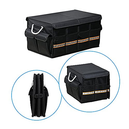 Tianle Car Trunk Organizer - Collapsible Trunk Organizer & Lid Foldable Cover Aluminium Alloy Handle Reflective Strip for Auto, SUV, Truck, Minivan (L Black) - color: L Black
