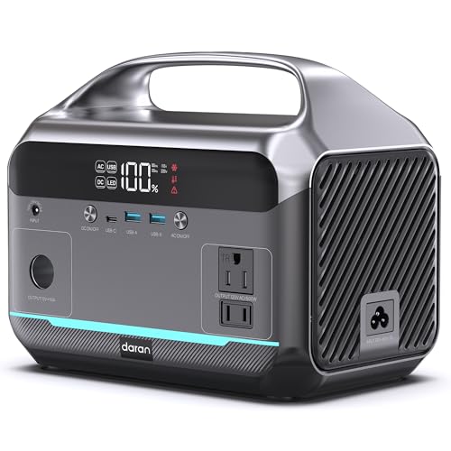 DARAN Portable Power Station 600W (1200W Peak), 288Wh Solar Generator LiFePO4 Battery with AC DC Outlets, 2hrs Fast Charging, 7-Port Design for Emergency, Hurricane (Solar Optional) - color: Advanced Gray