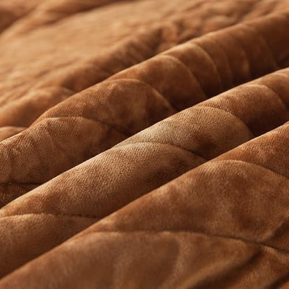 HoneiLife Velvet Quilts Queen Size - Lightweight Bedspreads 3-Pieces, Solid Coverlets Queen Quilt Bedding Sets, Wavy Quilt Sets for All Season Use-Camel - color: Camel-velvet, size: Queen/Full-90"x96"