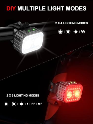 Cuvccn Bike Lights Super Bright, Rechargeable Bicycle Lights Set Multiple Modes, Waterproof Bike Lights for Night Riding/Cycling Safety, Front and Back Bike Reflectors Light, Long Battery Life - style: 2 Led*2
