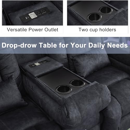 URRED Power Loveseat Recliner Sofa with Massage and Heat, Wall Hugger Reclining Loveseat with Console, RV Couch Home Theater Seating with LED Lights for Living Room (Dark Grey, 67" - 2 Seats) - color: Dark Grey, size: 67" - 2 Seats