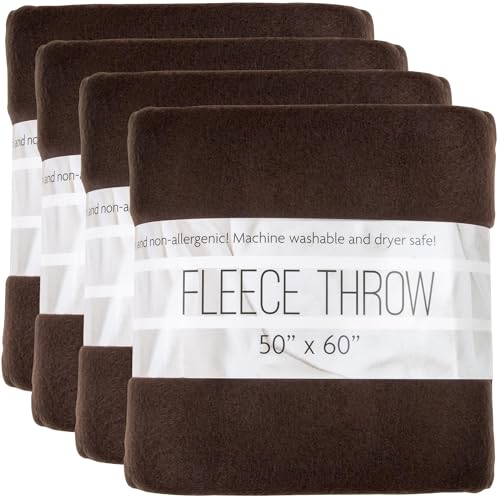 (24 Pack) Bulk Fleece 50x60 Throw Blankets for Wedding Favors, Homeless Women, Men, Homes, Bed, Sofa, Couch, Office, Pet Blankets, Travel | Soft Warm Lightweight Throw Blankets in Bulk (Brown) - color: Brown