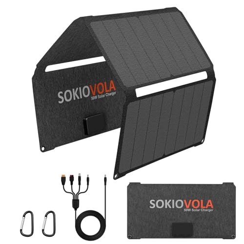 SOKIOVOLA [Upgraded] Foldable Solar Panels 50W Portable Solar Panel Charger 3 Output Ports (USB-A USB-C DC) Folding Solar Panel for Camping Hiking RV Outdoor Activities - color: 50 Silver Grey