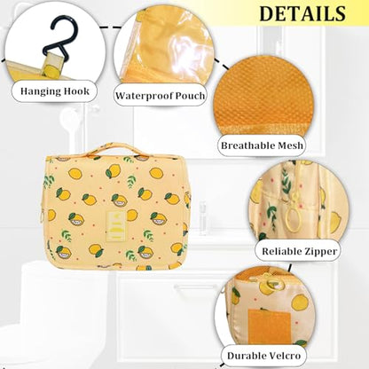 L&FY Hanging Travel Toiletry Bag Women's Cosmetic Organizer Makeup Pouch Men's Shaving Kits With Handle (Yellow Lemon) - color: Yellow Lemon, size: Compact Size