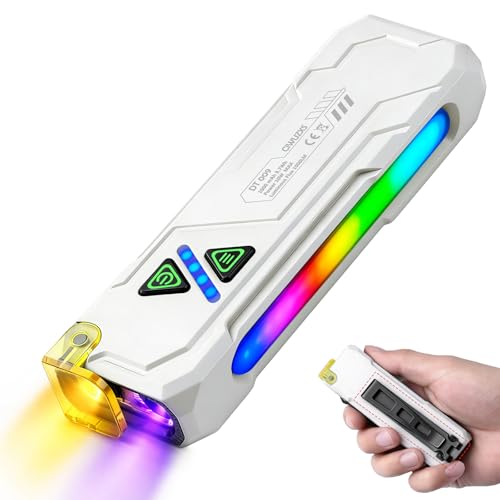 UV Flat EDC Flashlight Rechargeable 1000 High Lumens Pocket Light with RGB | Magnetic Base Small Flashlights, Dual Switch,Aluminum Alloy Body,USB-C Waterproof Work Flash Light for Work,Home,Emergencies - color: RBG White