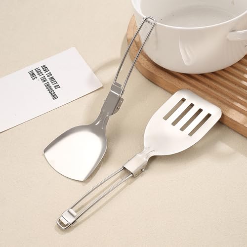 Camping Cooking Utensil Set Foldable 304 Stainless Steel Spatula Turner Soup Spoon Kit Portable Kitchen Utensils Folding Cookware Kit for Outdoor Travel Hiking Picnic (Silver D, Soup Spoon) - color: Silver D, Soup Spoon