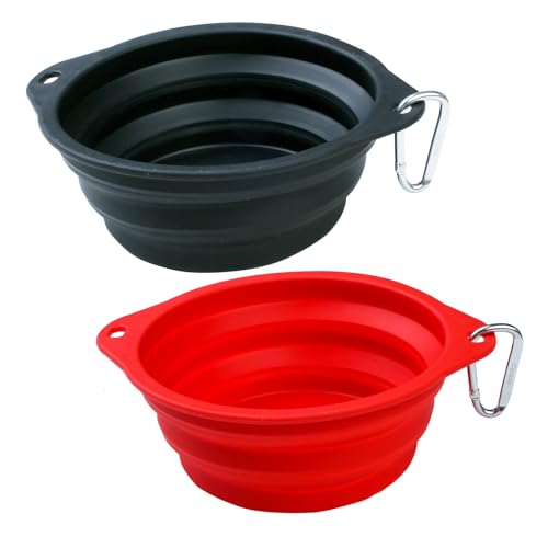 Collapsible Silicone Dog Bowl with Carabiner, 3 Sizes 5-27oz, Portable Pet Outdoor,Travel Bowl,(Black and Red)