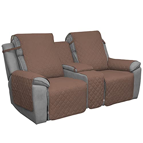 Easy-Going Loveseat Recliner Cover with Console, Reversible Couch Cover for Living Room, Split Sofa Cover for Each Seat with Elastic Straps for Kids, Dogs, Pets(2 Seater, Brown/Beige) - color: Brown/Beige, size: Recliner Loveseat