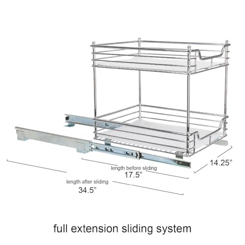 Household Essentials Glidez Chrome-Plated Steel Pull-Out/Slide-Out Storage Organizer with Plastic Liners for Under Cabinet Use - 2-Tier Design - Fits Standard Size Cabinet or Shelf, Chrome - size: 14.5" - Standard, style: 2-Tier
