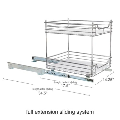 Household Essentials Glidez Chrome-Plated Steel Pull-Out/Slide-Out Storage Organizer with Plastic Liners for Under Cabinet Use - 2-Tier Design - Fits Standard Size Cabinet or Shelf, Chrome - size: 14.5" - Standard, style: 2-Tier