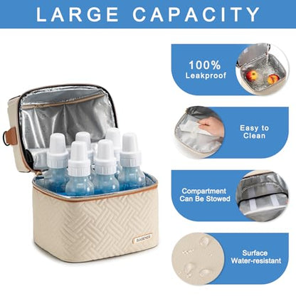 Breastmilk Cooler Bag with Ice Pack Fits 6 Baby Bottles up to 9 Ounce, Breast Milk Pump Cooler Bag with Shoulder Strap for Nursing Mom Daycare, Work, Travel- Cream - color: Cream