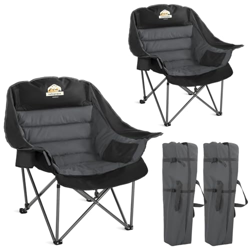 Colegence Oversized Camping Chairs Set of 2, Padded Camping Chair Heavy Duty Lawn Chairs for Adults, XL Foldable Camp Chair for Outdoor Sports, Baseball, Wide Seat Support 450LBS - Black and Grey - color: Black, size: Twin Pack