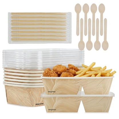 8 Pack 32oz Paper Lunch Box Bento Boxes, 2-Compartment Food Storage Containers with Lids, Leakproof Soak-Proof Microwave Safe, Disposable To Go Boxes for Picnic Office Catering, Transparent Lid - color: Transparent