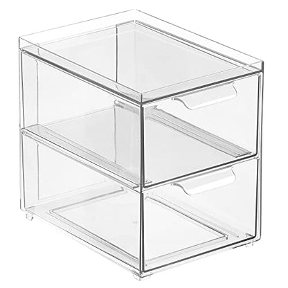 mDesign Stackable Storage Containers Box with 2 Pull-Out Drawers - Stacking Plastic Drawer Bins for Master or Guest Bathroom, Linen Closet, Vanity, or Makeup Table - Lumiere Collection -Clear - size: 8 x 6 x 7 (Pack of 1)