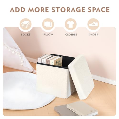 B FSOBEIIALEO Small Storage Ottoman Cube Sherpa Ottomans Foot Rest, Foldable Boucle Ottoman, Faux Teddy Fur, Cream White 12.6"x12.6"x12.6" - color: White, size: 12.6"x12.6"x12.6"