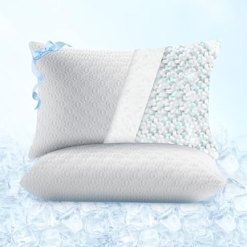 Sophia & William Cooling Bed Pillow for Sleeping (Queen Size Set of 2) Adjustable Shredded Memory Foam Pillow for Side, Back and Stomach Sleepers - size: Queen