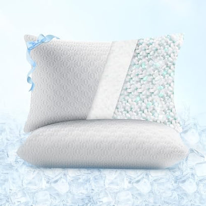Sophia & William Cooling Bed Pillow for Sleeping (Queen Size Set of 2) Adjustable Shredded Memory Foam Pillow for Side, Back and Stomach Sleepers - size: Queen