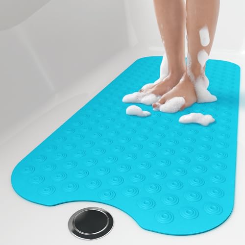 OTHWAY No Suction Cup Bath Mat: 39x16 inch Extra Long Bathmat│Perfect for Refinished or Ordinary Bath Tubs│Made of Nature Rubber│a Blessing for the Elderly and Children (Blue) - color: D-blue
