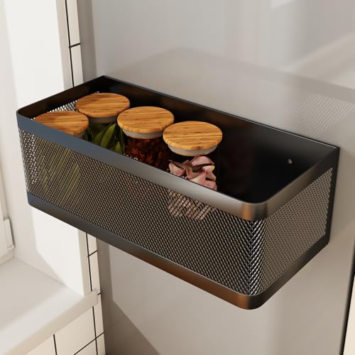 1 Pcs Magnetic Shelf For Fridge Shelves For Whiteboard Classroom Basket Organizer Holder Locker Storage Magnetic Bin Box Containers For Side Of Refrigerator (Black, 11''L*4.9''W*3.9''H) - color: Black, size: 11''L*4.9''W*3.9''H