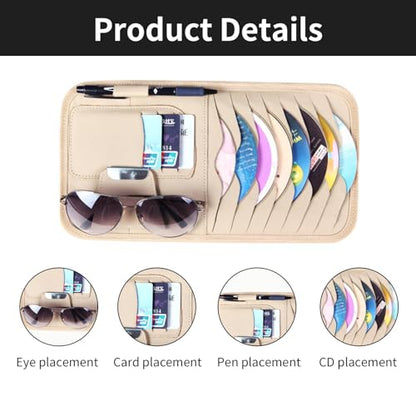 1 Pcs Beige Car Sun Visor Cd Holder, Car DVD Vehicle Visor Case,Fits for Most Car - color: Beige