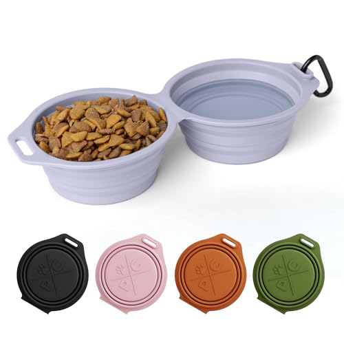 Pup Culture Dual Collapsible Dog Bowls | Silicone Travel Water Bowl for Dogs | Food Grade, No Plastic Rim, Portable Dog Bowl for Food and Water-Easy to Clean | BPA Free and Safe for Your Pup-Lavender - color: Lavender