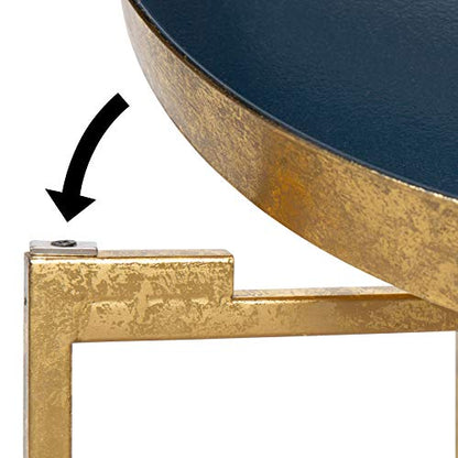 Kate and Laurel Celia Metal Foldable Round Accent Table, 18.25" x 18.25" x 22", Navy Surface and Gold Frame, Modern Minimalist Design and Detachable Magnetic Tabletop - color: Gold/Navy Blue