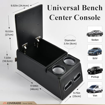 Coverado Car Center Console, Universal Rear Bench Seat Consoles, Truck Seat Organizer and Storage, Back Seat Car Organizer with Cup Holder, Central Armrest Box (Regular, Black) - color: Black, style: Regular