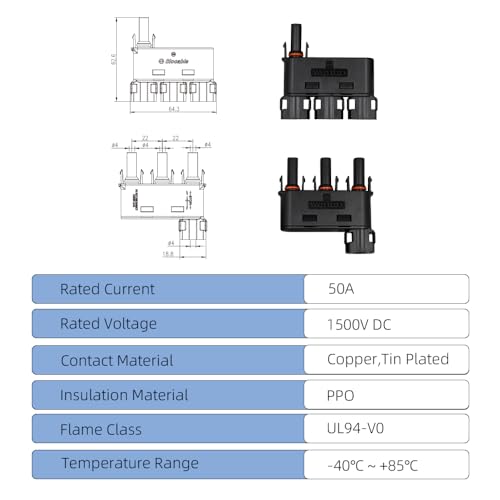 Solar Branch Connector IP68 1500V FMM+MFF, Y Connector for Parallel Connection Between Solar Panels, 1 Pairs (3 to 1) - size: 3to1 Branch Connector