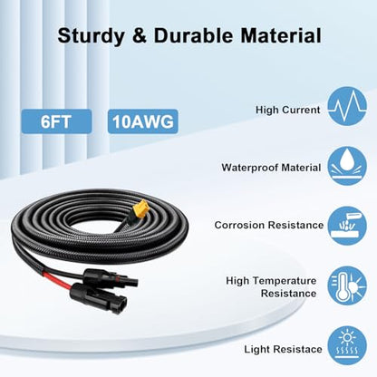 MOOKEERF Solar to XT60 Cable 10AWG 6FT Solar Connector to XT60 Adapter Cable for Solar Panel to Battery RV Portable Power Station Solar Generator - 6 Foot - size: 6FT