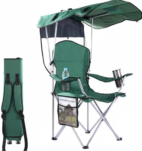 Portable Folding Camping Chairs with Canopy Shade, Beach Chair for Adults, Durable Weather Resistant 600D Oxford Cloth, Camping Chair with Canopy for Outdoors [Green] - color: Upgraded -Green