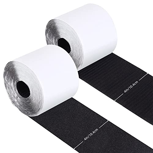 4 Inch x 18 Feet Black Adhesive Hook Loop Tape Heavy Duty, Multi-Purpose Carpet Anti Slip Rug Gripper, Double Sided Hook Loop Rolls, Couch Cushion Grip, Bulk Sticky Straps Wall Hanging Strips - size: 4in x 18ft, style: Black